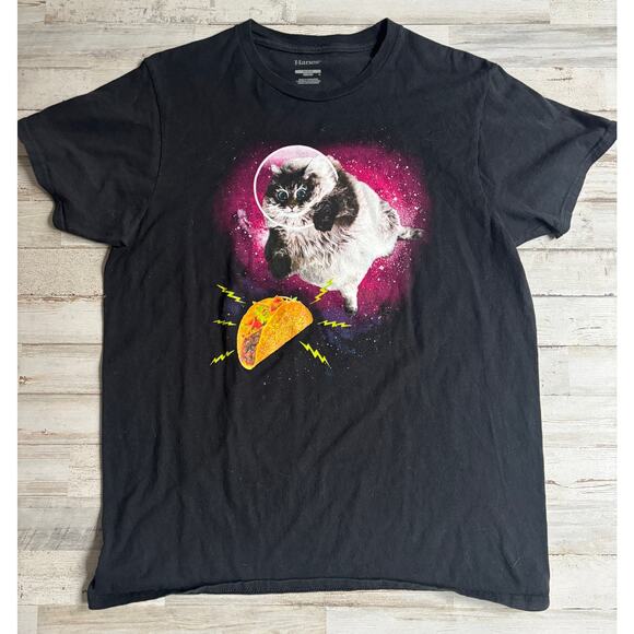 Funny Astronaut Kitty Cat Taco Cat Tee Tshirt Women's sz M - Picture 1 of 2